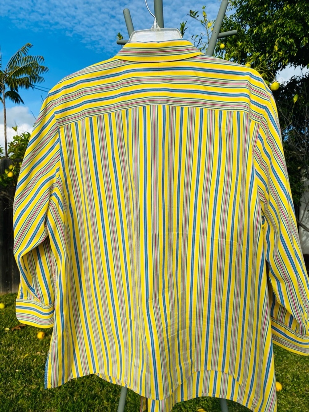 LAUREN RALPH LAUREN Yellow Striped Button Front Shirt 3x Cotton RL Logo - Picture 10 of 11